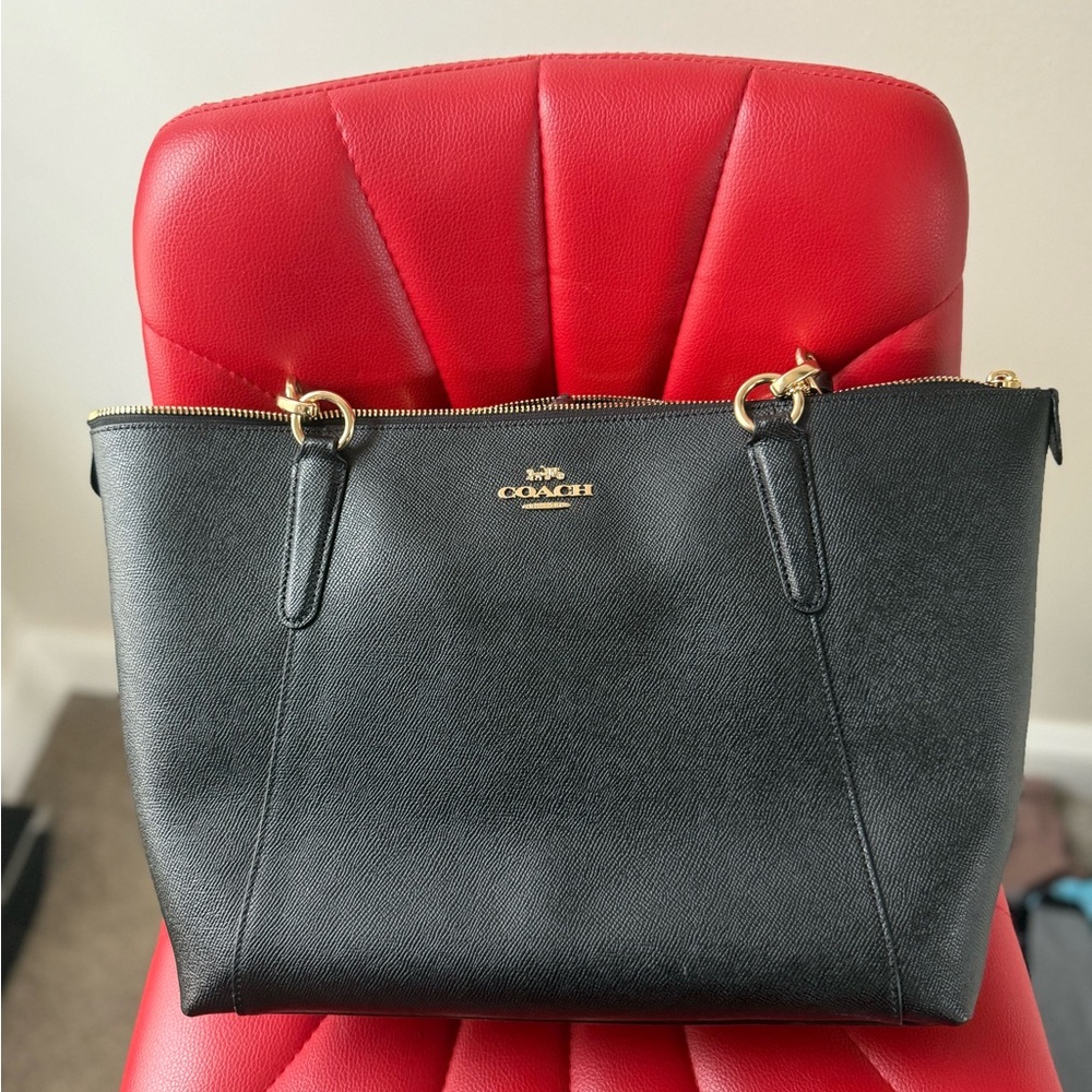 Coach Black Leather Tote with Gold Accents